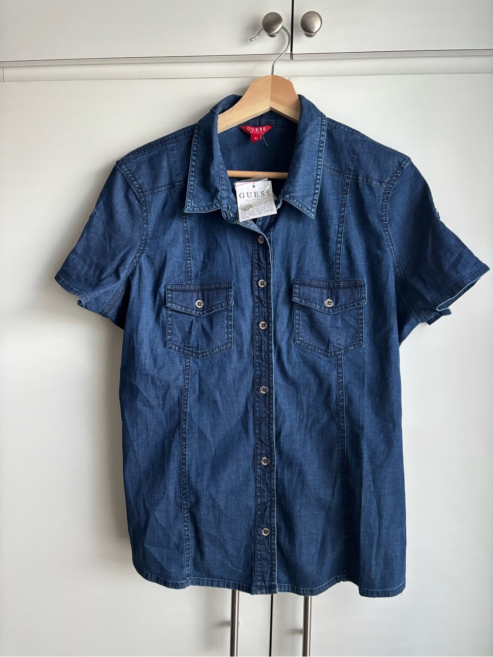 GUESS Dark Blue Denim Short-Sleeve Button-Down Shirt